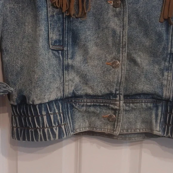 SB ll by Bitterman leather fringe Denim Jacket Vintage BOHO small - Picture 5 of 15